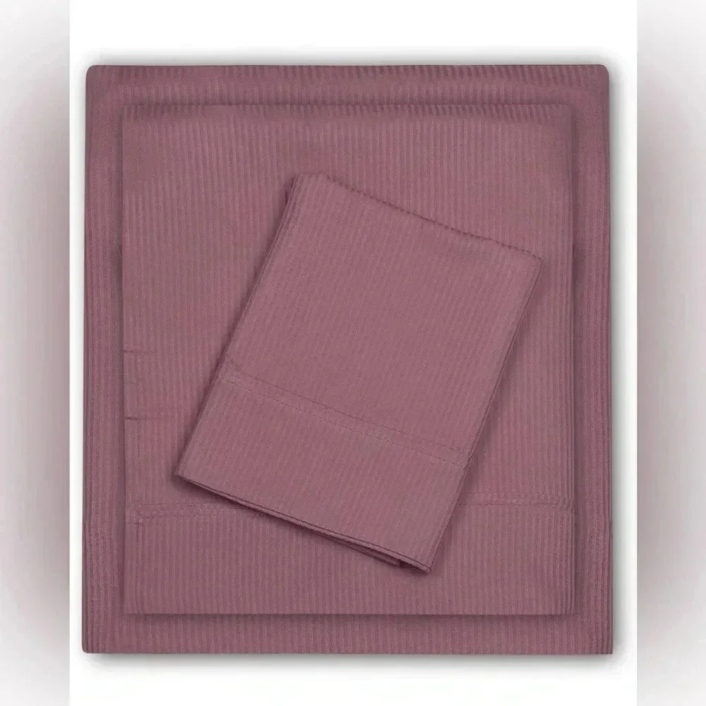TRIDENT Trivana Twin Sheet Set 300 TC Sateen Stripes Dark Pink 100% Cotton 3pc
